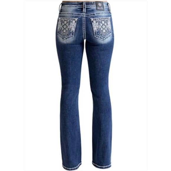 Miss Me Women's Jeans 31X34 Mid-Rise Bootcut Aztec Embroidered Diamond NWT - Picture 3 of 14